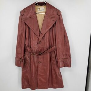 Lakeland 44 Leather Trench Coat Men Brown Vintage Matrix Academia Noir Detective